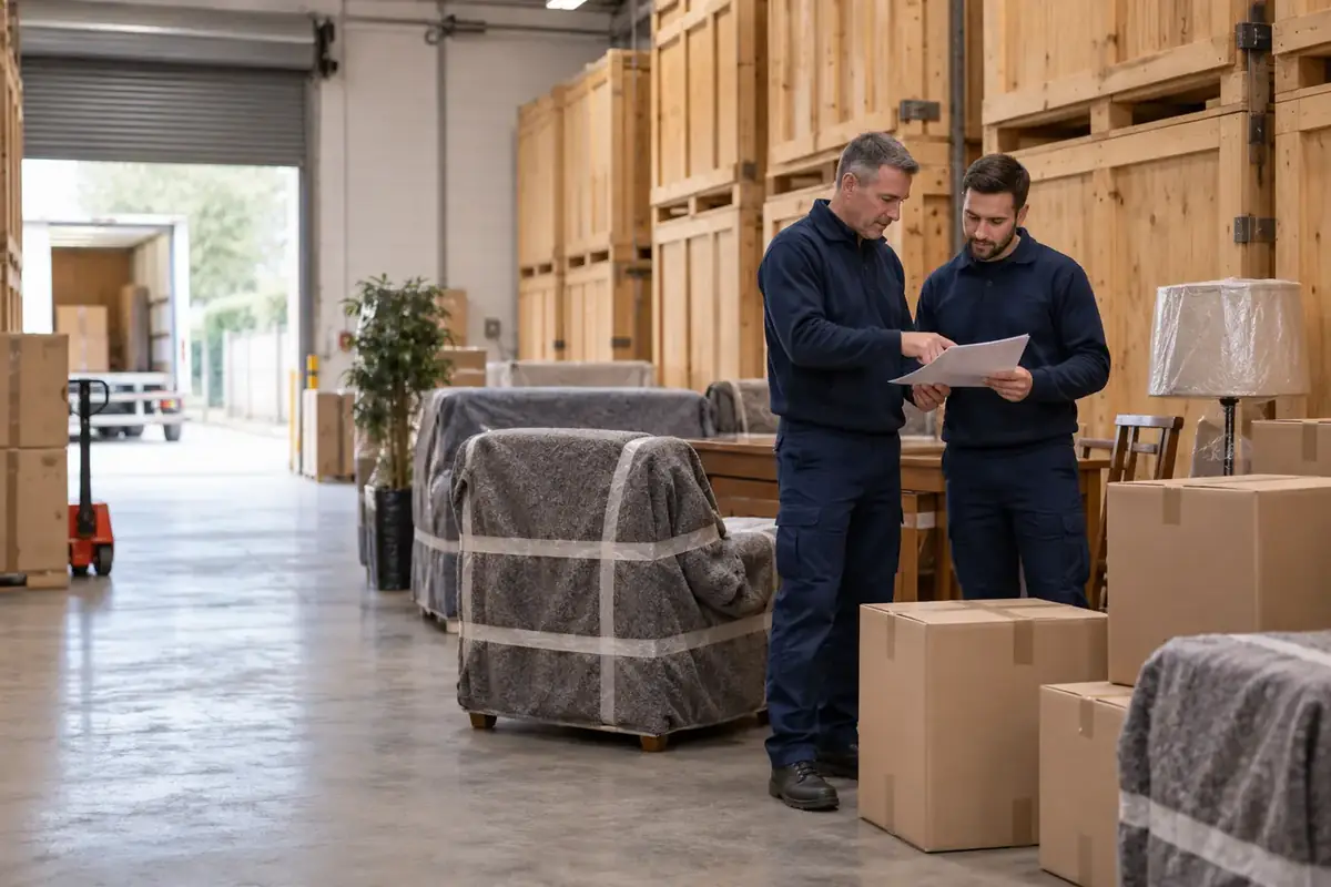 Secure containerised storage with wrapped furniture at Britannia Olivers